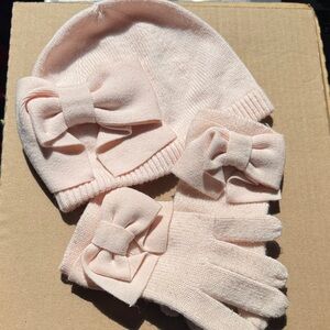 Kate Spade Light Pink Bow Hat and Gloves Set